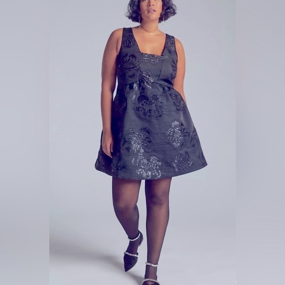 New Anthropologie Maeve Jacquard Mini Dress Size 12 Black Sleeveless Square Neck - Picture 1 of 15